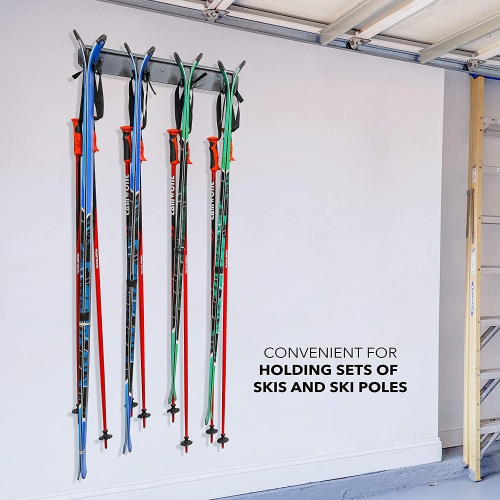 Ski Storage Rack, Wall Mounted, Holds 4 Pairs of Skis & Skiing Poles or Snowboard, for Home and Garage Storage, Wall Mounted, Heavy Duty,