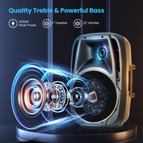 Système de haut-parleurs portatifs à 2 voies de 1600 W avec microphone de Gymax