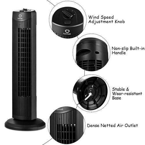 Gymax 28'' Portable Oscillating Tower Fan w/ 3 Speed Low Noise Home Office Black
