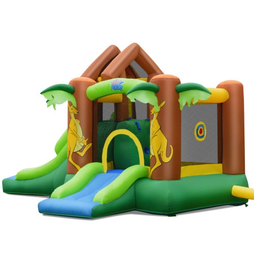 Gymax Inflatable Bounce House Jungle Jumping Bouncer Double Slides Park w/ Blower
