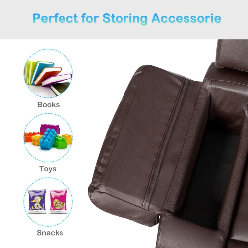 Gymax Deluxe Padded Kids Sofa Armchair Recliner Headrest Children w/ Storage Arm Brown