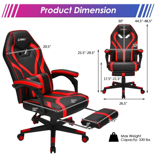Gymax Massage Gaming Chair Racing Recliner Computer Desk Chair w/Footrest