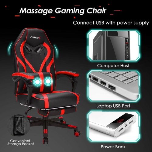 Gymax Massage Gaming Chair Racing Recliner Computer Desk Chair w/Footrest