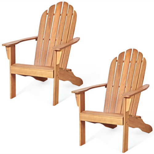 Gymax 2PCS Wooden Classic Adirondack Chair Lounge Chair Outdoor Patio Natural