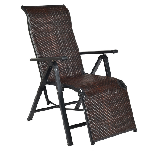 Gymax Patio Rattan Folding Lounge Chair Recliner Back Adjustable Beach Yard Pool