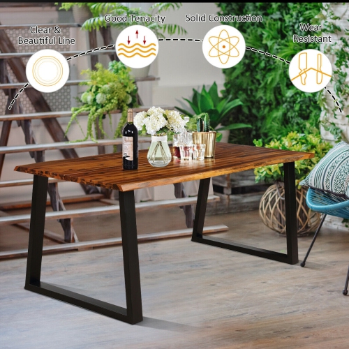 Gymax Rectangular Acacia Wood Dining Table Rustic Indoor &Outdoor Furniture