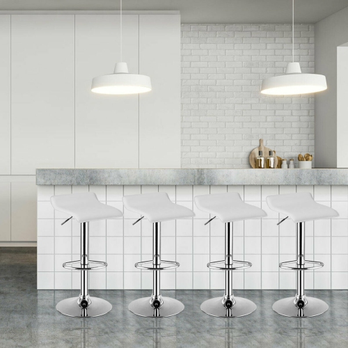 Gymax Set of 4 Swivel Bar Stool PU Leather Adjustable Kitchen Counter Bar Chair White