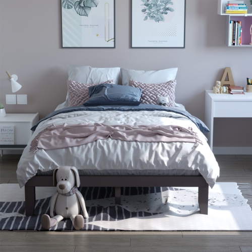 Gymax 14'' Queen Size Wooden Platform Bed Frame w/ Strong Slat Support