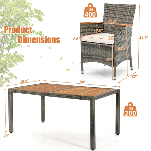 Gymax 7PCS Outdoor Dining Set Patio Acacia Wood and Rattan Furniture Set w/ Cushions