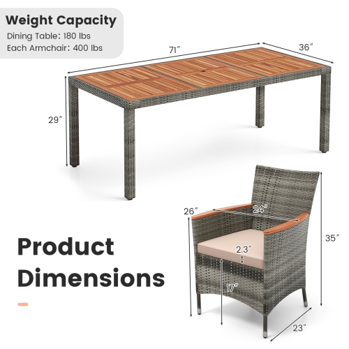 Gymax 9 PCS Wicker Dining Set Patio Dining Furniture Set w/ Acacia Wood Table & 8 Armchairs