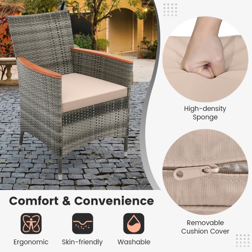 Gymax 9 PCS Wicker Dining Set Patio Dining Furniture Set w/ Acacia Wood Table & 8 Armchairs