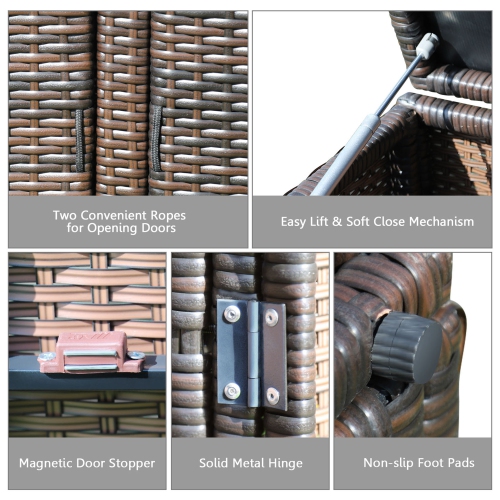 Gymax 88 Gallon Rattan Storage Box Outdoor Patio Container Seat w/ Door Mix Brown