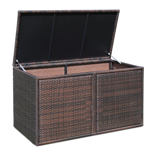 Gymax 88 Gallon Rattan Storage Box Outdoor Patio Container Seat w/ Door Mix Brown