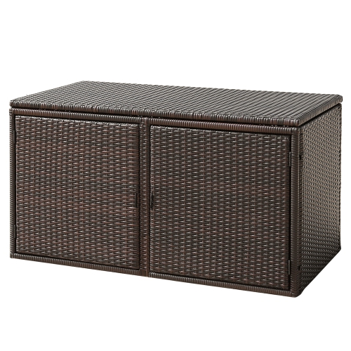 Gymax 88 Gallon Rattan Storage Box Outdoor Patio Container Seat w/ Door Mix Brown