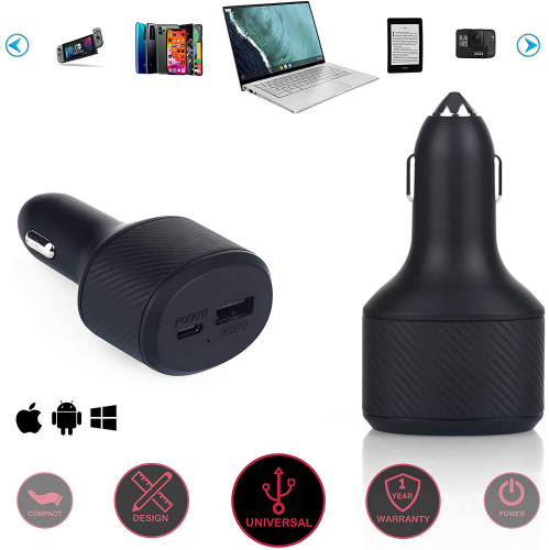 Stimula Lifestyle 108W 2 Port USB-C USB-A & QC 3.0 USB MacBook Pro iPad Pro AirPod Pro iPhone 10 11 12 13 14 15 16 17 Quick Charge Cigarette Car