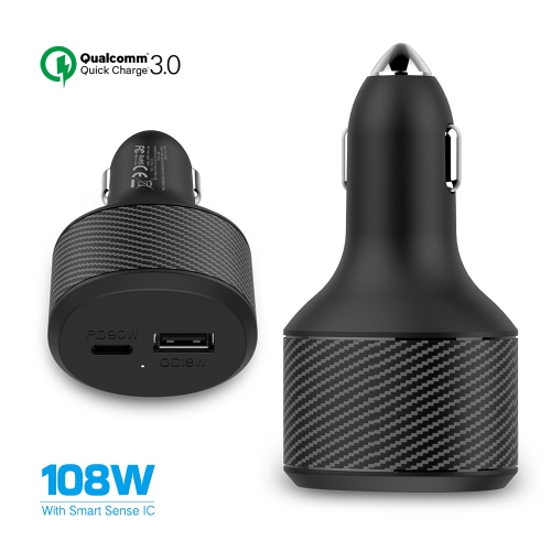 Stimula Lifestyle 108W 2 Port USB-C USB-A & QC 3.0 USB MacBook Pro iPad Pro AirPod Pro iPhone 10 11 12 13 14 15 16 17 Quick Charge Cigarette Car