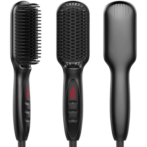 ISTAR  Hair Straightener Heat Brush, 2-In-1 Ceramic Ionic Straightening Brush, Hot Comb \w Anti-Scald Feature, Auto Temperature Lock & Auto-Off