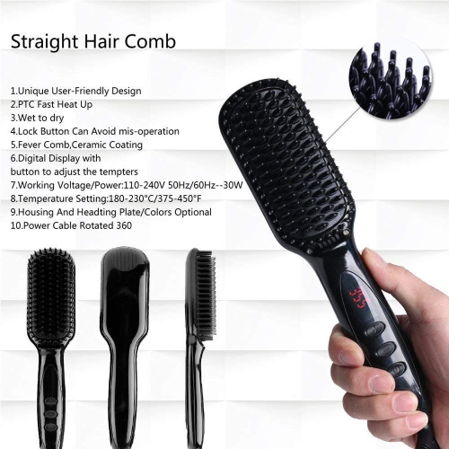 ISTAR Hair Straightener Heat Brush, 2-in-1 Ceramic Ionic Straightening Brush, Hot Comb with Anti-Scald Feature, Auto Temperature Lock & Auto-Off