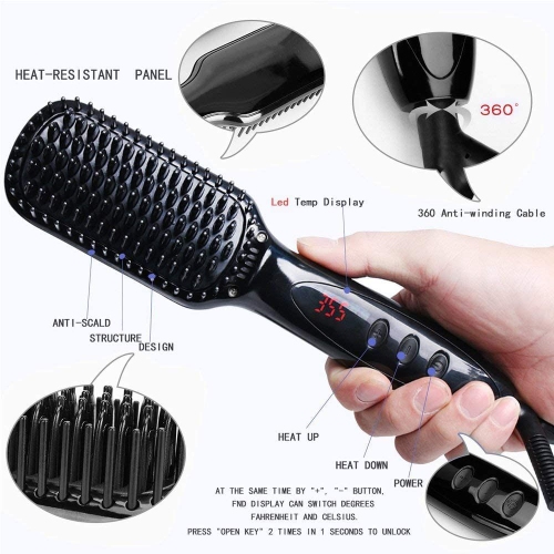 ISTAR Hair Straightener Heat Brush, 2-in-1 Ceramic Ionic Straightening Brush, Hot Comb with Anti-Scald Feature, Auto Temperature Lock & Auto-Off