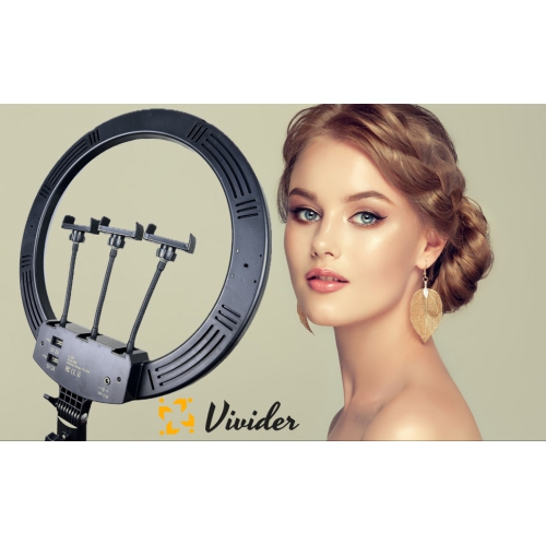 Vivider 18 Inch Dimmable 3200-5500K LED Ring Light with 6.2 FT 1.9 M Stand Lighting Kit for Smartphone Video Shooting Camera Photography, YouTube