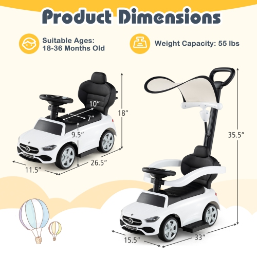 Costway 3 in 1 Ride on Push Car Mercedes Benz Toddler Stroller Sliding Car