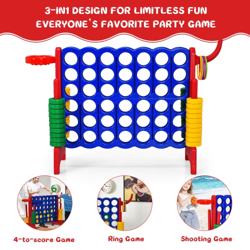 Costway 4-in-A Row Giant Game Set w/Basketball Hoop for Kids & Adults