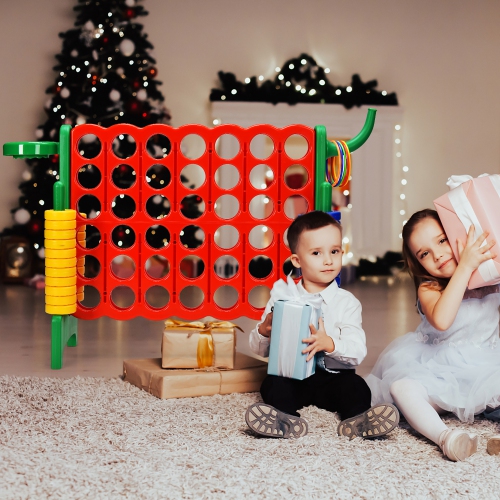 Costway 4-in-A Row Giant Game Set w/Basketball Hoop for Kids & Adults