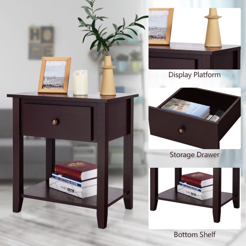 Costway Nightstand Beside Table Chest Sofa Table End Table Accent Table