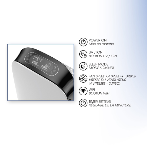 Airstream UV Air purifier 510 - High intensity UVC / UVV lamp helps reduce 99.97% of pathogens - HEPA H13 filter - Protection up to 1545 sq. Ft. - 2