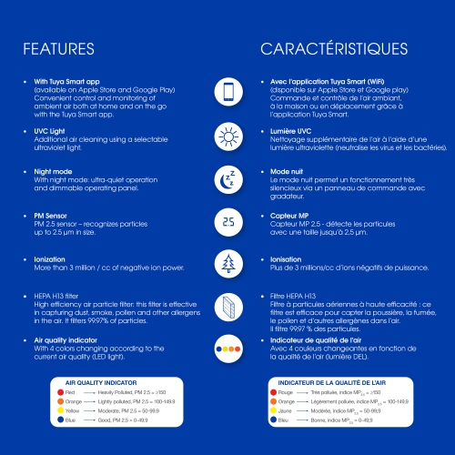 Airstream UV Air purifier 510 - High intensity UVC / UVV lamp helps reduce 99.97% of pathogens - HEPA H13 filter - Protection up to 1545 sq. Ft. - 2