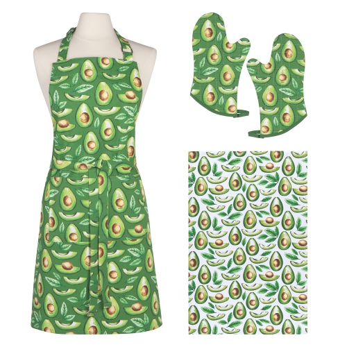 NOW DESIGNS  Everyday Kitchen 4 Piece Apron Mitts And Dishtowel Set, Avocados
