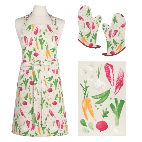 NOW DESIGNS  Everyday Kitchen 4 Piece Apron Mitts And Dishtowel Set, Veggies