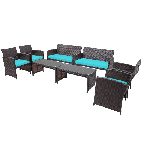 Costway 8PCS Patio Rattan Furniture Set Cushioned Chair Sofa Coffee Table