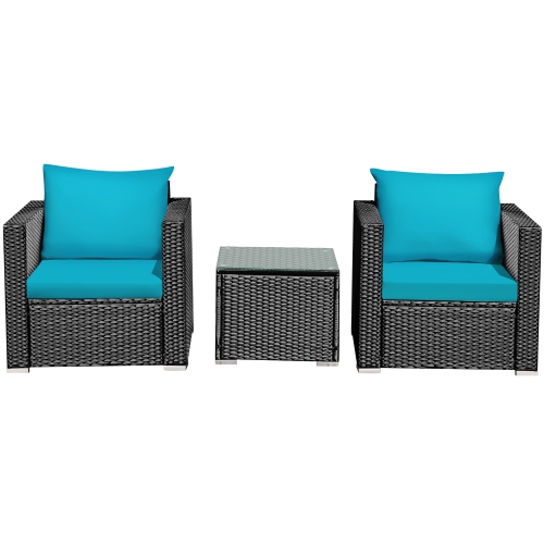 Costway 3PCS Patio Rattan Wicker Furniture Set Sofa Table W/Cushion Yard