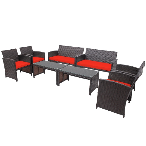 Costway 8PCS Patio Rattan Furniture Set Cushioned Chair Sofa Coffee Table