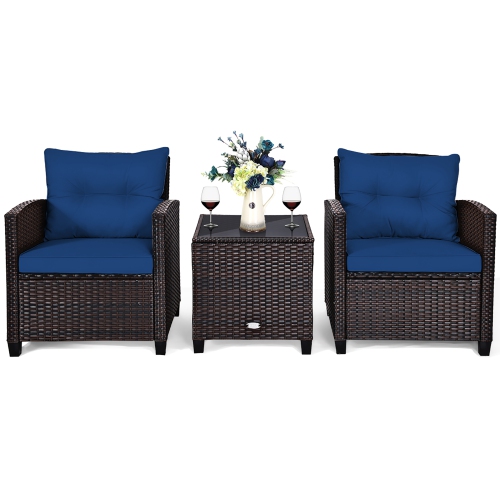 Costway 3PCS Patio Rattan Furniture Set Cushioned Conversation Set Sofa