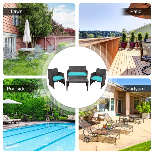 Costway 4PCS Patio Rattan Furniture Set Cushioned Chair Sofa Coffee Table