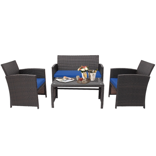 Costway 4PCS Patio Rattan Furniture Set Cushioned Chair Sofa Coffee Table