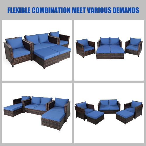 Costway 5PCS Patio Rattan Furniture Set Loveseat Sofa Ottoman Cushioned