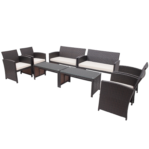 Costway 8PCS Patio Rattan Furniture Set Cushioned Chair Sofa Coffee Table