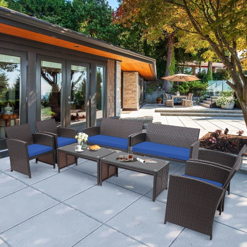 Costway 8PCS Patio Rattan Furniture Set Cushioned Chair Sofa Coffee Table