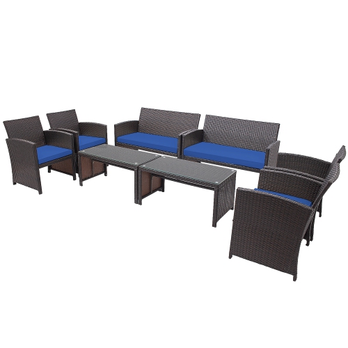 Costway 8PCS Patio Rattan Furniture Set Cushioned Chair Sofa Coffee Table