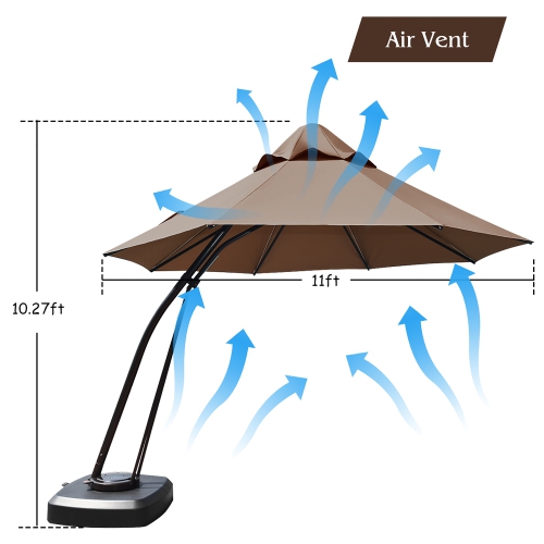 Costway 11FT Outdoor Cantilever Offset Hanging Umbrella w/ Base Wheel