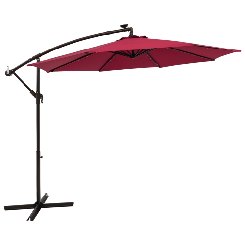 Costway 10 Ft Patio Solar LED Offset Umbrella 40 Lights Crank Cross Base