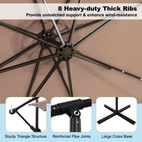 Costway 10 Ft Patio Solar LED Offset Umbrella 40 Lights Crank Cross Base