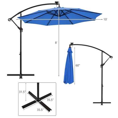 Costway 10 Ft Patio Solar LED Offset Umbrella 40 Lights Crank Cross Base