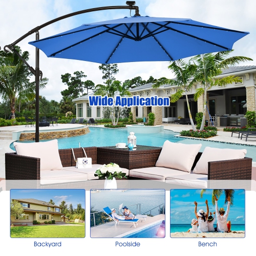 Costway 10 Ft Patio Solar LED Offset Umbrella 40 Lights Crank Cross Base