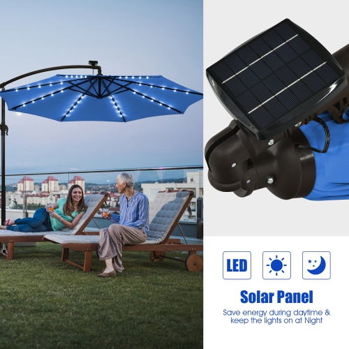 Costway 10 Ft Patio Solar LED Offset Umbrella 40 Lights Crank Cross Base