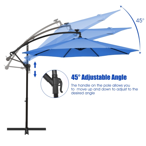 Costway 10 Ft Patio Solar LED Offset Umbrella 40 Lights Crank Cross Base