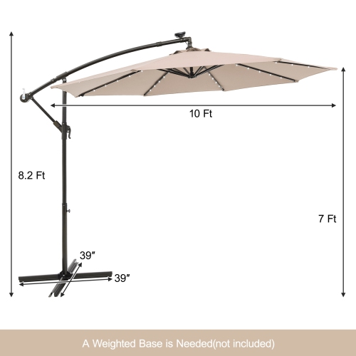 Costway 10 Ft Patio Solar LED Offset Umbrella 40 Lights Crank Cross Base